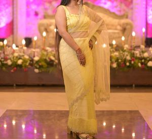 Elegant Yellow &amp; White Saree