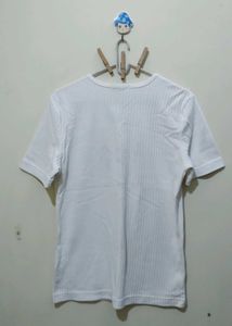 White Ribbed T-Shirt top with Floral Embroidery
