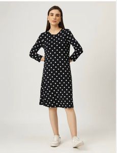 Navy Polka Dot Long Sleeve Dress