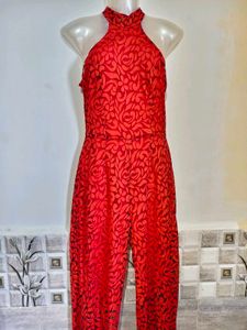 Stunning Red Lace Jumpsuit Size S-M, 32"-34"