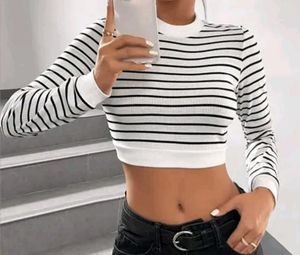 Striped Long Sleeve Crop Top