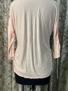 Pink V-Neck Long Sleeve Top