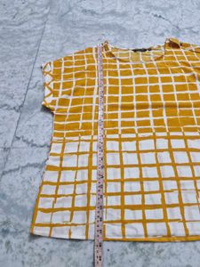 Yellow &amp; White Grid Print Top