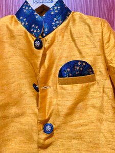 Boys Bright Yellow Ethnic Kurta with dupatta