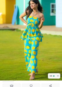Blue Lemon Print Strapless Co ord set