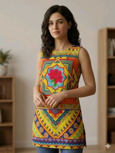 Vibrant Ethnic Print Sleeveless Kurta