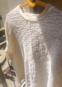 Cream Textured Cropped Top