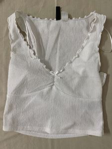 White Textured Top with Lettuce Hem