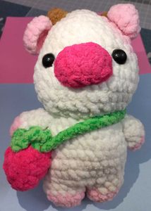 ✨🍓 Cute Handmade Crochet Strawberry Cow Plushie ✨