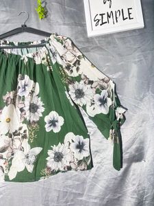 Green Floral Off-Shoulder Top