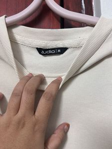 Cream Textured Cropped Top