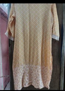 Peach Printed Kurta with White ant