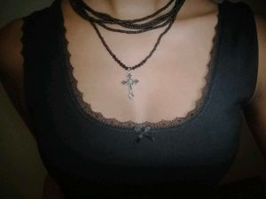 Black Beaded Necklace with Cross Pendant