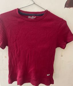 Ribbed mahroon crop  Tee
