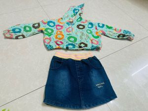 Girl's Donut Hoodie & Denim Skirt Set