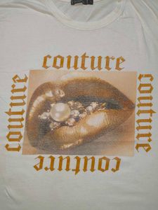 Boohoo 'Couture' Pearl Lips Graphic White T-Shirt