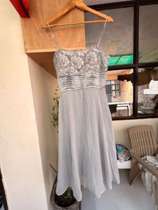 Elegant Grey Lace Overlay Dress