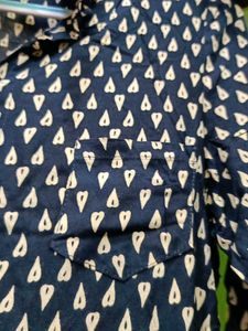 Classic Navy &amp; White Print Button-Down Dress