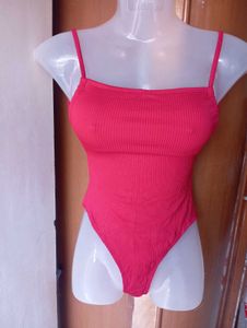 Chic Red Ribbed One-Piece Swimsuit
