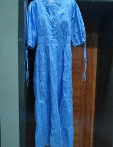 Blue Gingham Tiered Maxi Dress