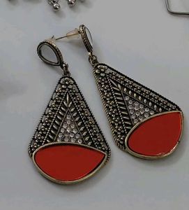 Designer Red & Silver Dangle Earrings