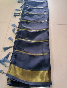 Elegant Blue Saree with Gold Border