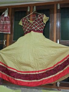Beige maroon Anarkali kurta and black churidar