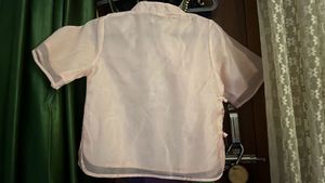 Pink Embroidered Sheer Mandarin Collar Top
