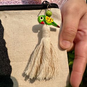 Hand-Painted Pouch with Tassel Detail