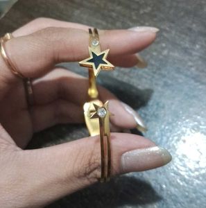 Gold Star &amp; Crystal Bangle Bracelet