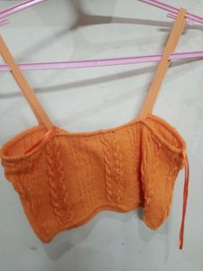 Orange Cable Knit Crop Top