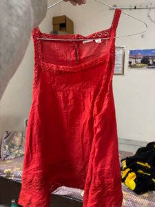 Boho Red Lace Trimmed Sleeveless Top