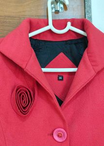 Red Wool Coat with Rosette Detail (Size 34)