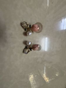 Dainty Korean Aesthetic Peach Tulip & Pearl Stud E