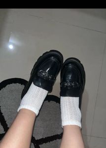 Glossy Black Chain Loafers