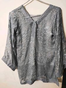 Elegant Grey Kurta with Embellished Neckline