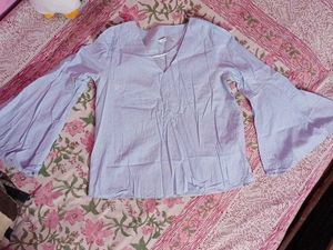 Light Blue Striped Bell Sleeve Top