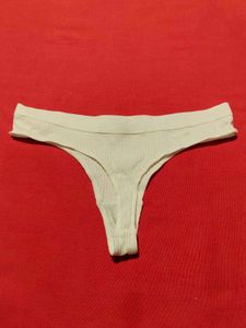 Sweet White Ribbed Thong Panty – Size S