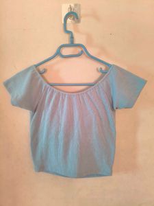 Light Blue Tie-Front Crop Top