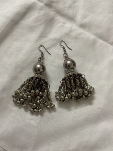 Bohemian Silver Jhumka Earrings