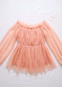 Peach Off-Shoulder Tulle Top