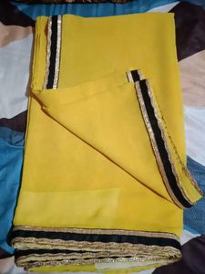 Vibrant Yellow Saree with Black &amp; Gold Border