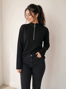 Black Half Zip Mock Neck Top