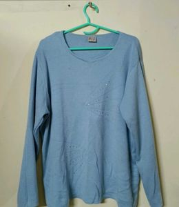 Light Blue Embellished Long Sleeve Top
