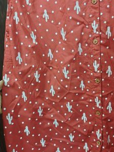 Red Cactus Print Button-Up Dress