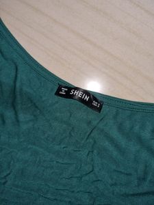 SHEIN Green Mini Dress With Lace Sleeves