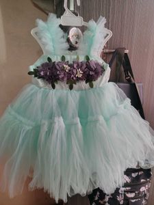 Mint Green Tulle Dress with Flowers