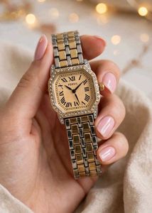 Elegant Fossil Watch - Two-Tone with Crystals