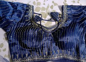 Elegant Navy Blue Embroidered Blouse