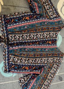 Boho Print Bell Sleeve Crop Top